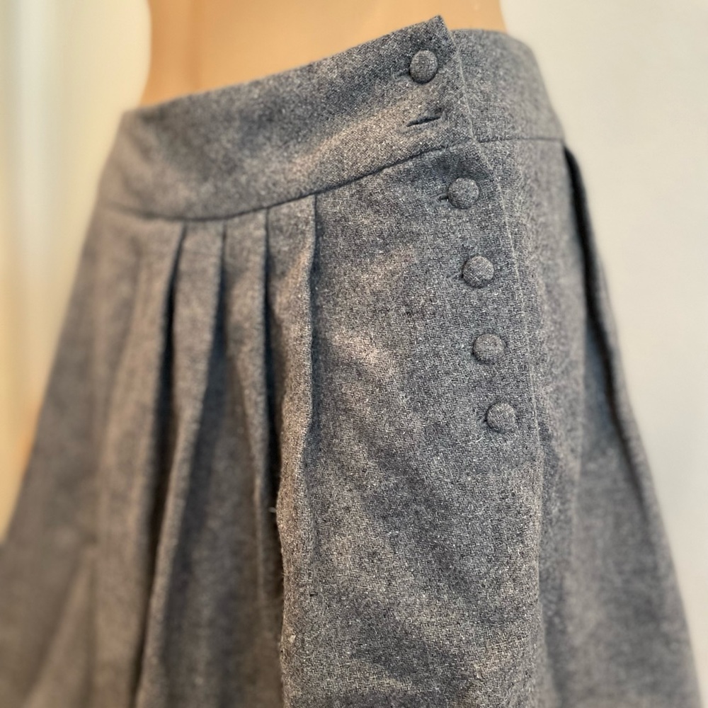 me and you…Gray Pleated Wool Skirt with Fabric Buttons on the Side
